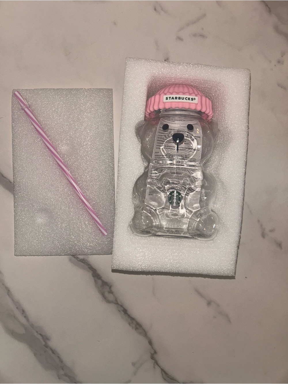 Starbucks Glass Bear Cup with Pink Lid and Straw - Picture 3 of 3